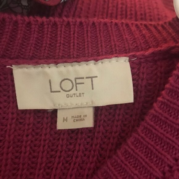 LOFT Outlet Women's Floral & Back Tie Sweater Maroon Burgundy Knit M - Picture 5 of 7